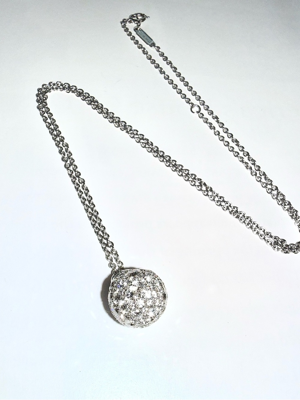 Tiffany & Co. Hardware Diamond Ball 18k White Gold Pendant Necklace Rare